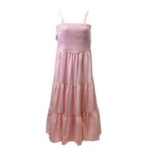 City Chic Womens Sundress Pink Gingham Tiered Cottagecore Milkmaid Coquette S 16